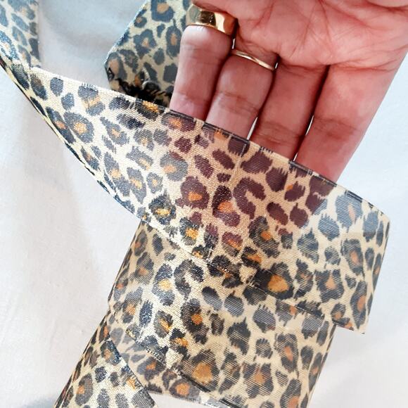 Handmade Sheer Leopard Print Ribbon Belt Coconut Buckle Chain Bead Embellishment - Picture 7 of 10